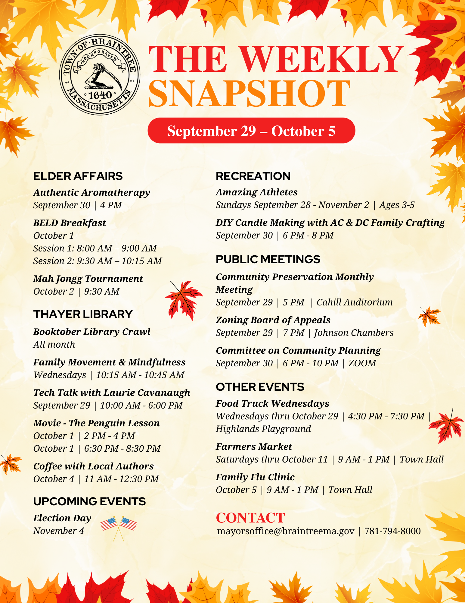 The 02184 Weekly Snapshot September 29-October 5