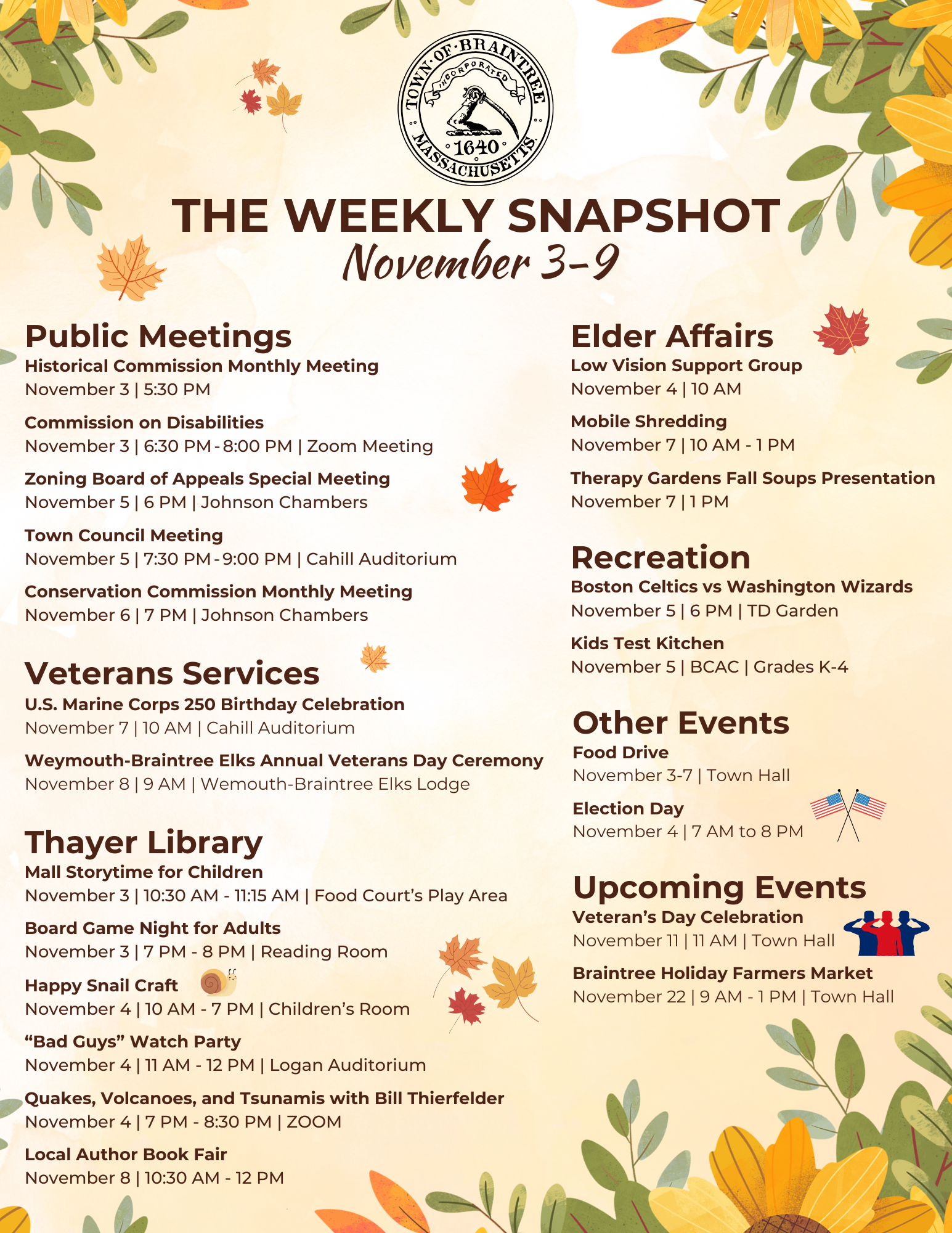 The 02184 Weekly Snapshot November 3-9