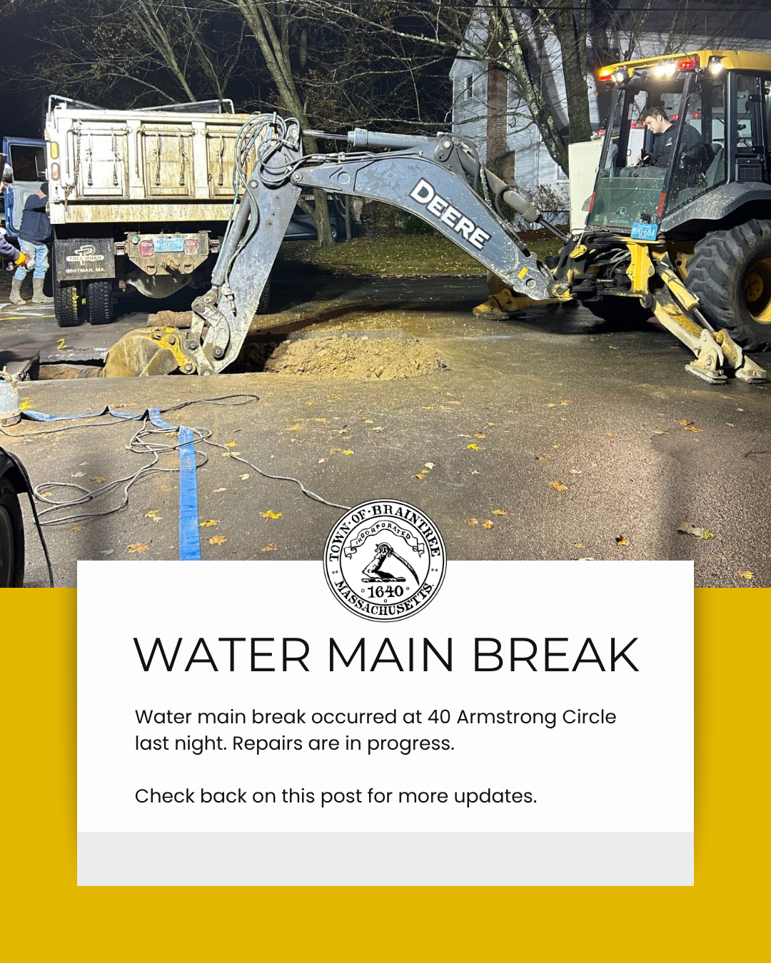 Water Main Break 40 Armstrong Circle