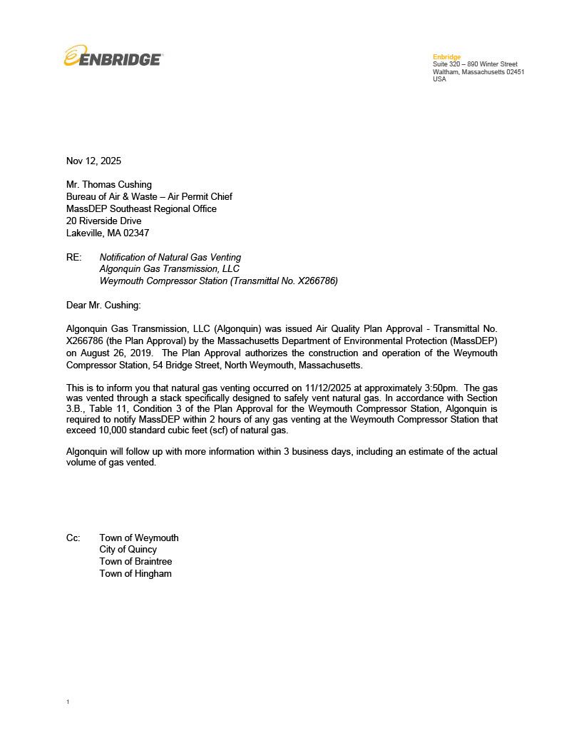 Weymouth_Unplanned Release Notification 11_12_2025