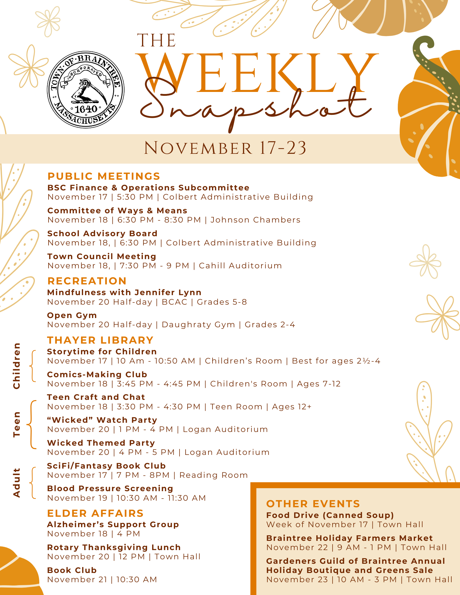 The 02184 Weekly Snapshot November 17-23