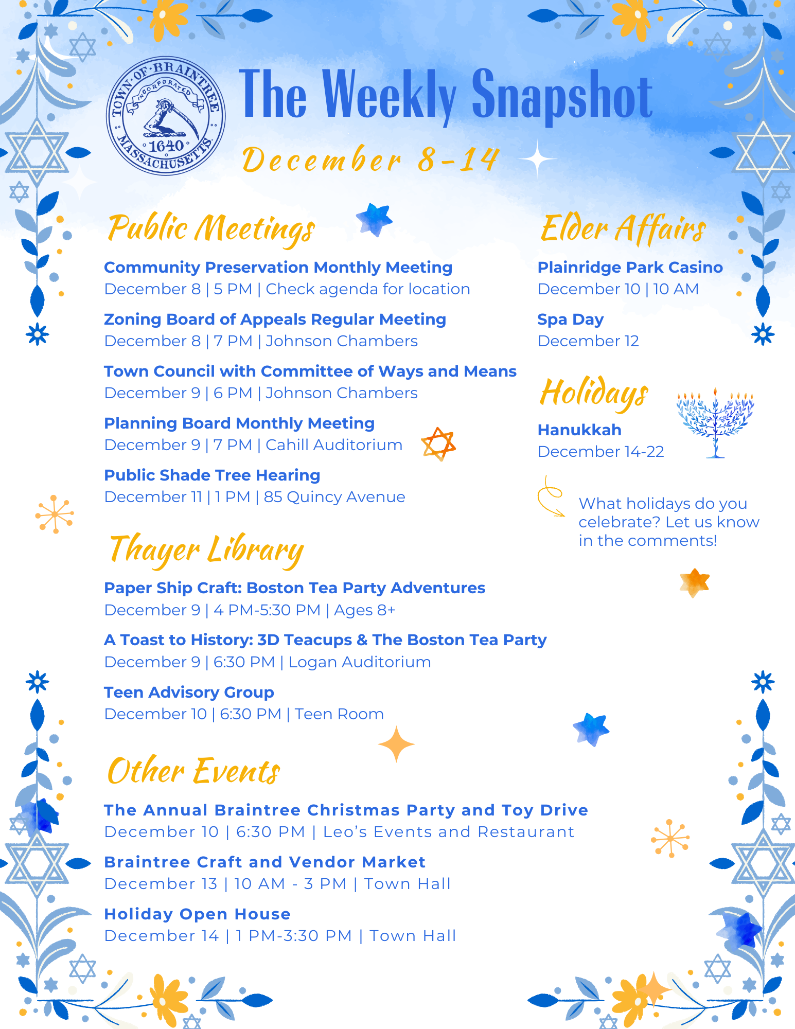 The 02184 Weekly Snapshot December 8-14