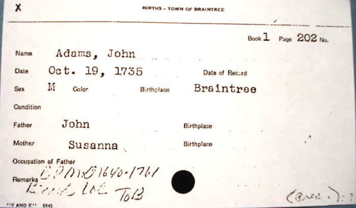 John Adams Birth Certificate